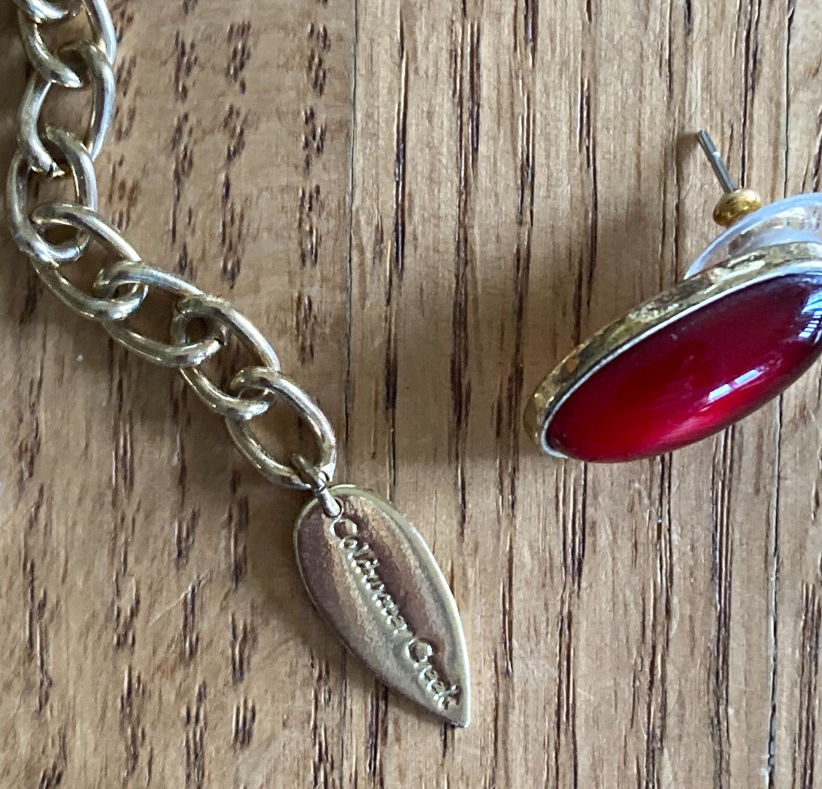 Coldwater Creek Gold Tone Red Cabochon Bead Double Strand Necklace Earrings Set