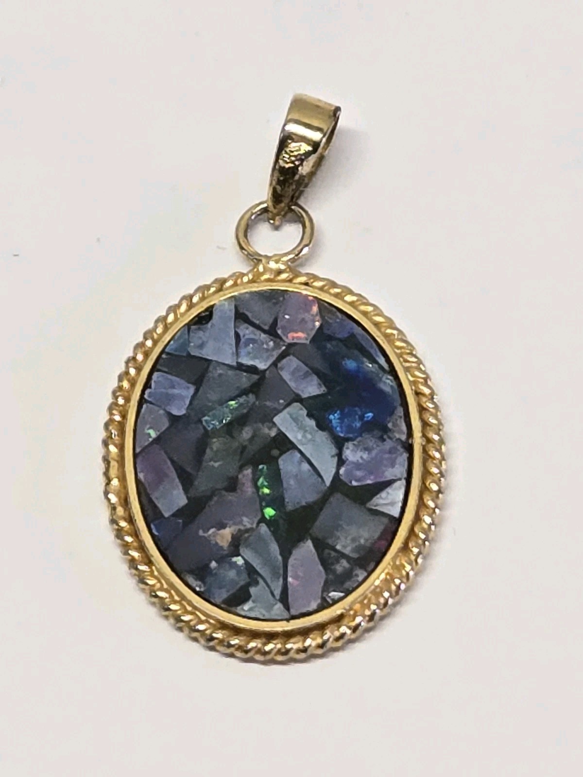 Vintage Reversible Pendant Mosaic Opal & Onyx Inlay Gold Plated