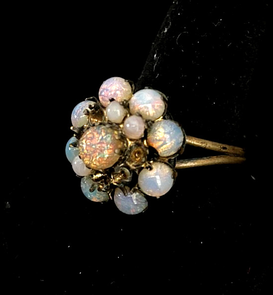 Vintage Austrian Opal Glass Cluster Ring | Mid Century Atomic Cocktail Ring (Rep