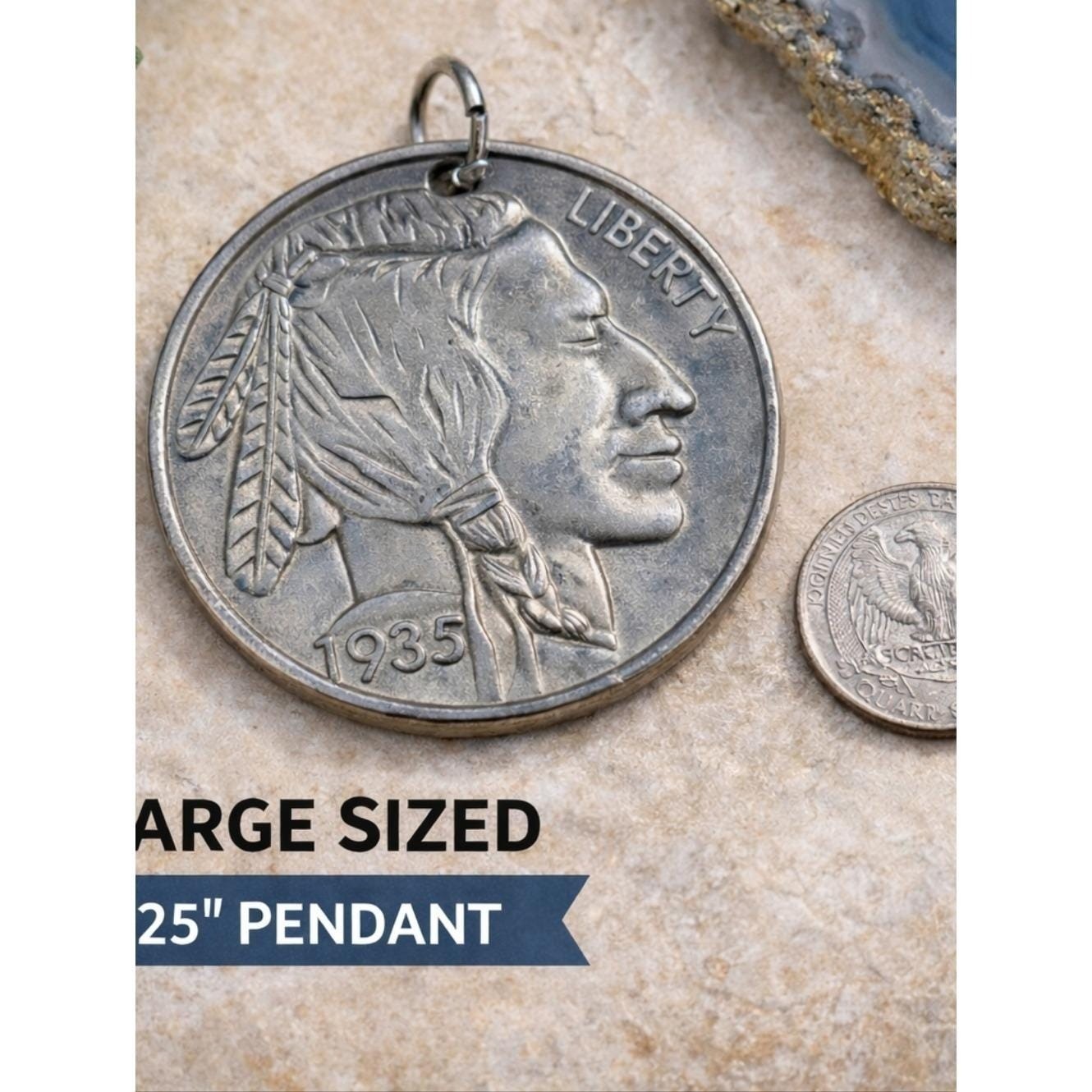 Large Buffalo Nickel Style Pendant 2.25″ Silver Tone Novelty Coin Medallion