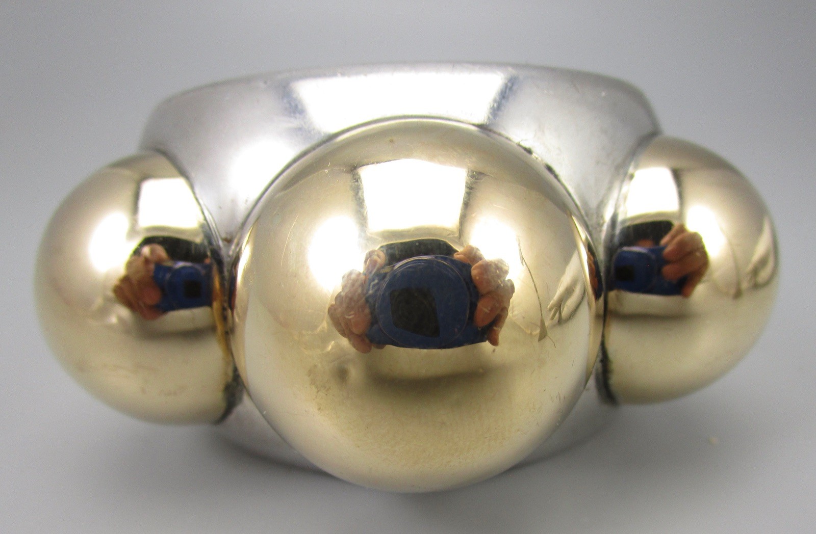 SUPER RARE HEAVY DIAN MALOUF STERLING SILVER 14K BALL CUFF BRACELET 102G