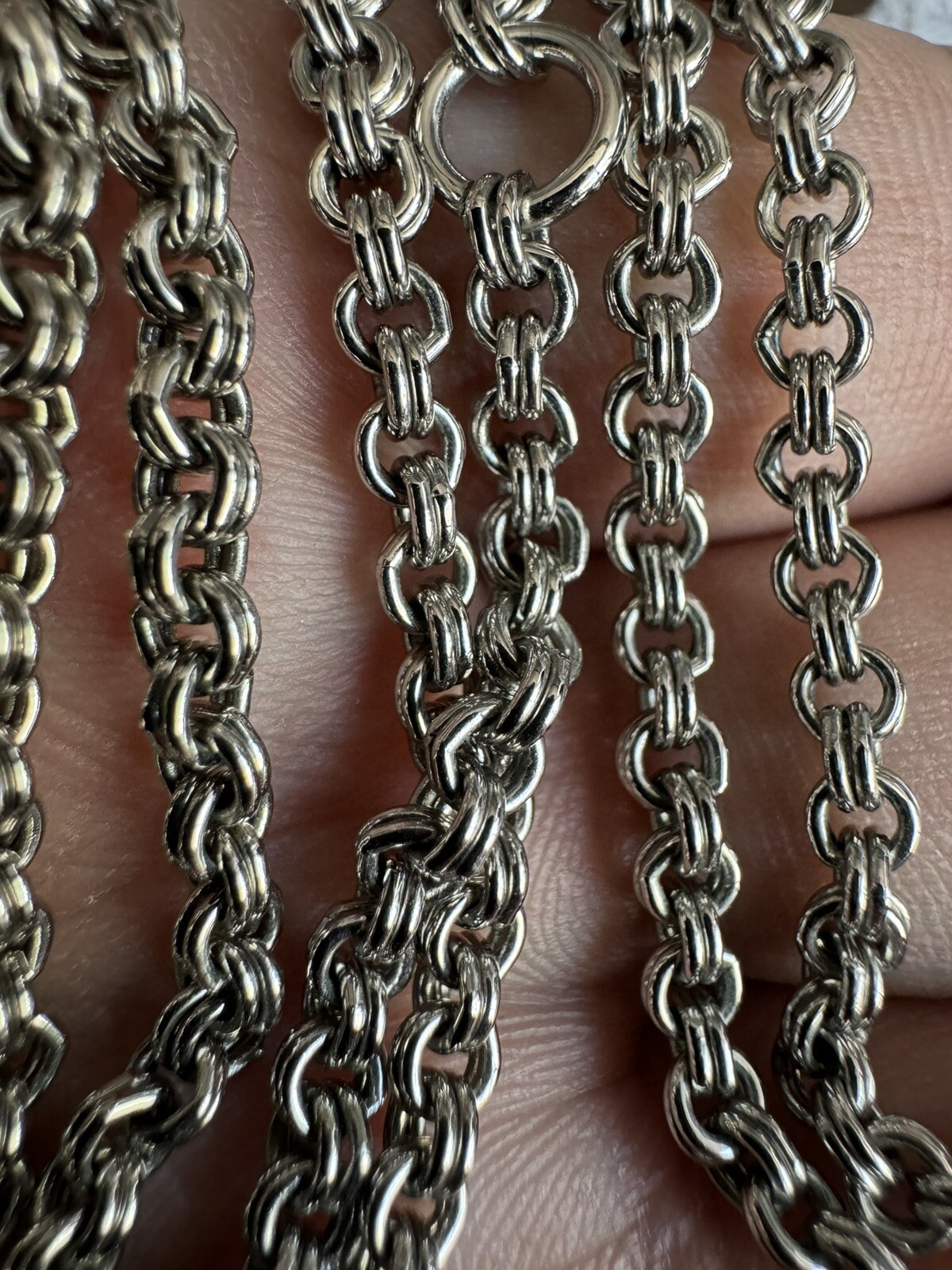 Vintage SARAH COV. silver TONE Rolo Chain&purple Chandelier Pendant Necklace