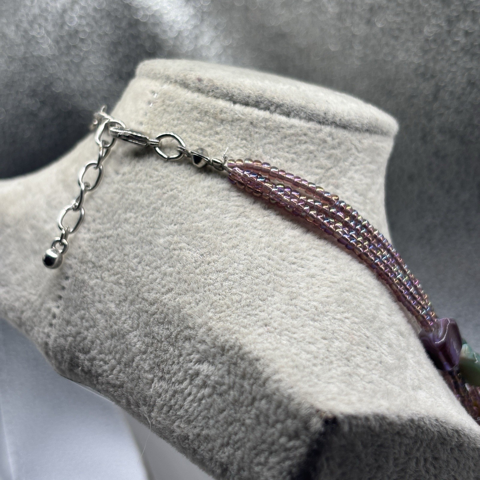 4-Strand Shell MOP Abalone Necklace Purple Blue & Seed Beads 15” + 2” Ext Jewels