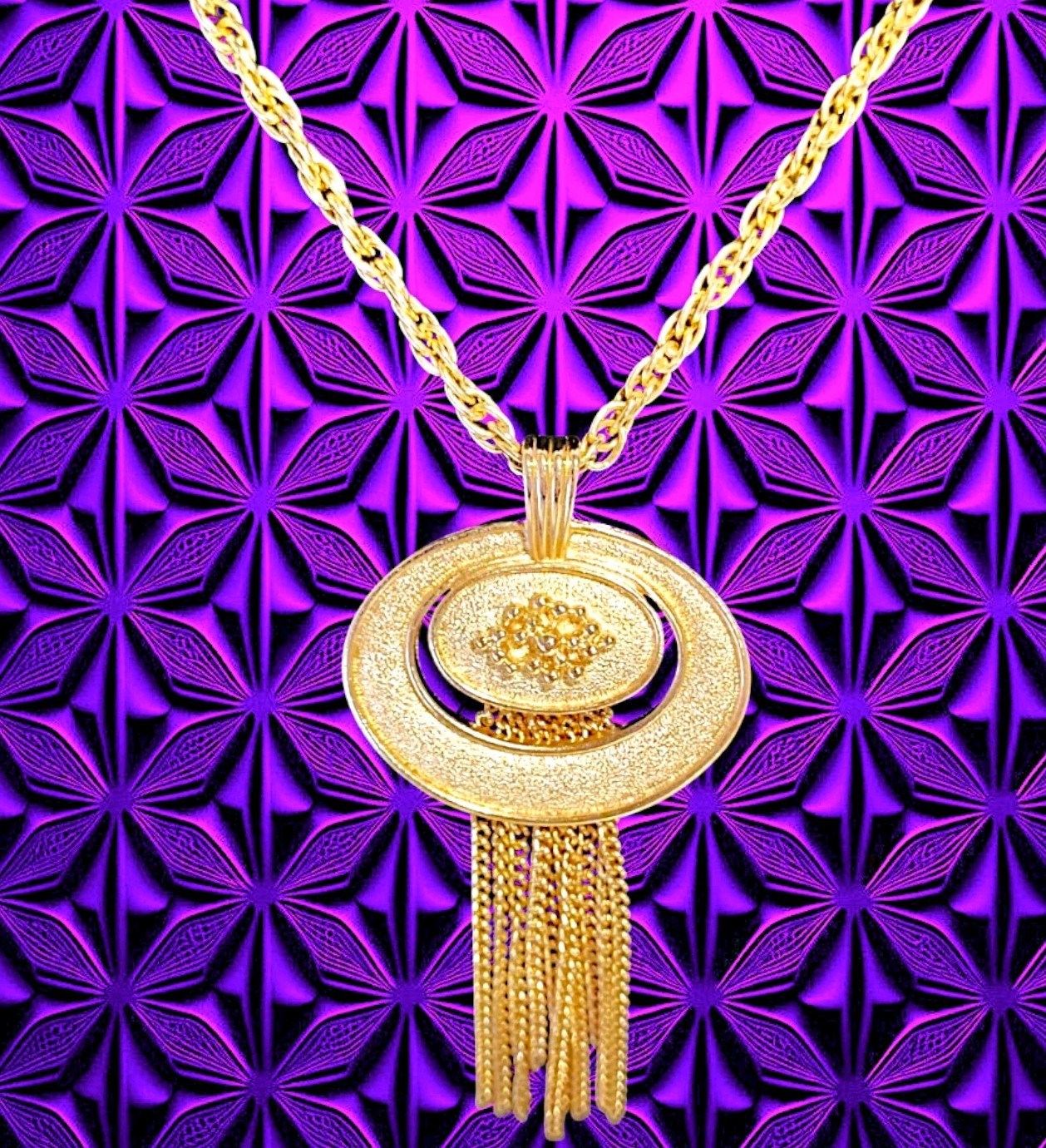 Avon Vintage Tassel Pendant Necklace Multi-Chain Fringe Brushed Gold 1980s