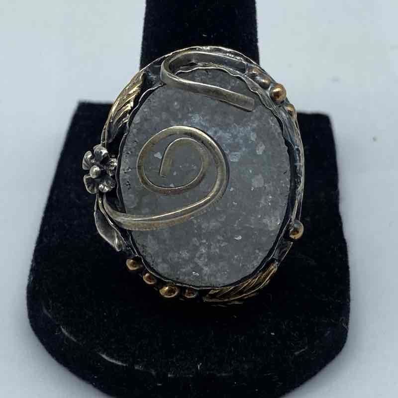 Shihara Sterling Silver 925 Quartz Ring Floral Mixed Metal Size 8.25