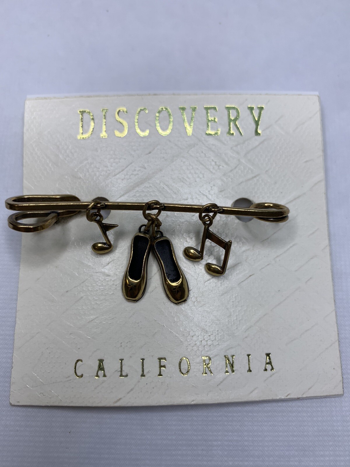 New Old Stock Pin Brooch Ballerina Shoes Music Notes Discovery California E