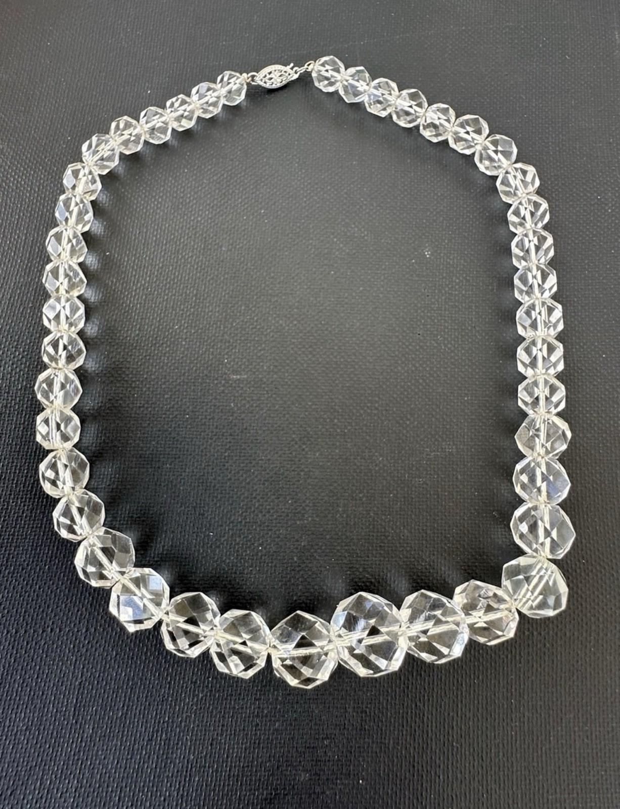Vintage Victorian Rock Crystal Beaded with Sterling Silver Clasp 16” Necklace