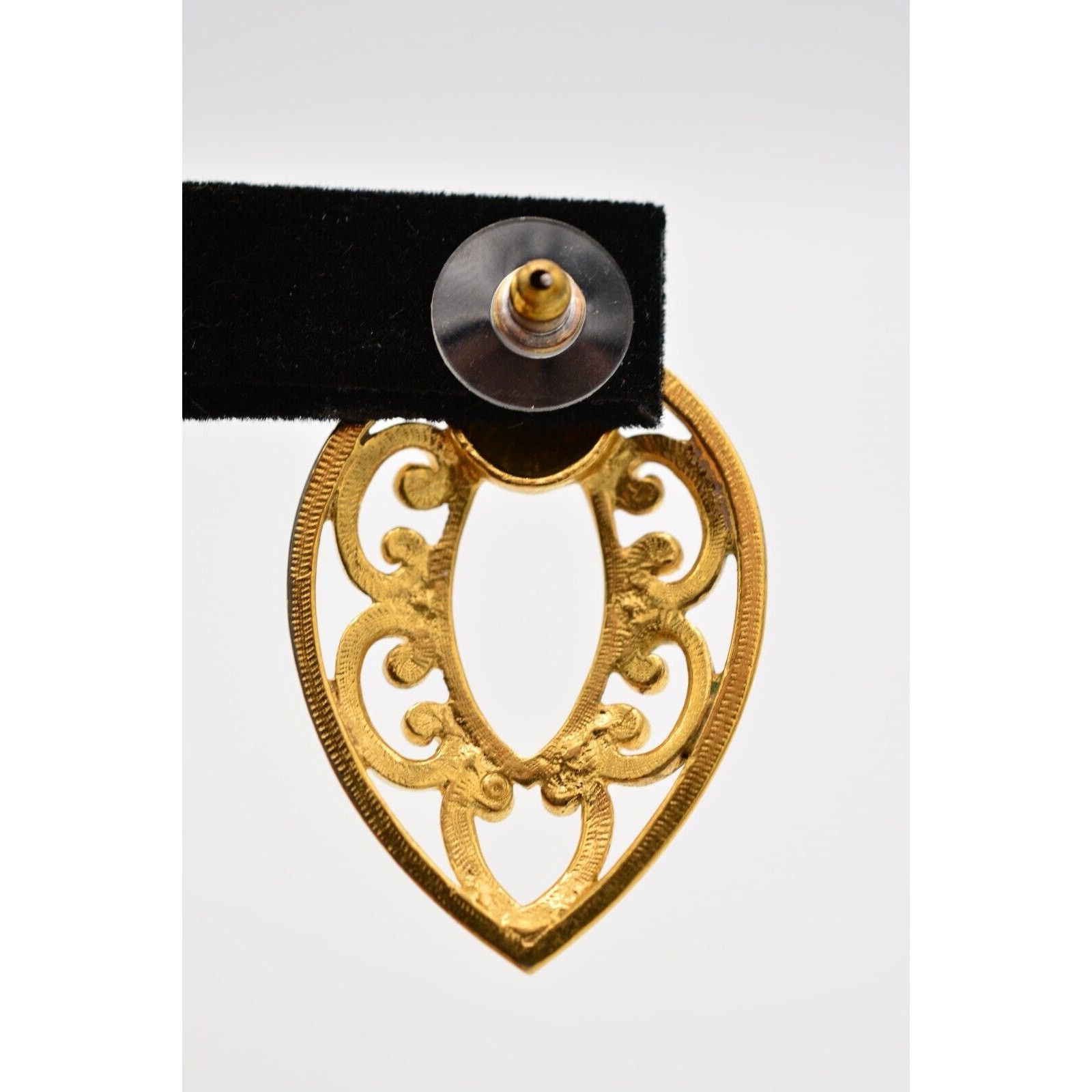 Vintage Retro Post Dangle Earrings Gold Tone Filigree Drop Chunky 1980s Bin1