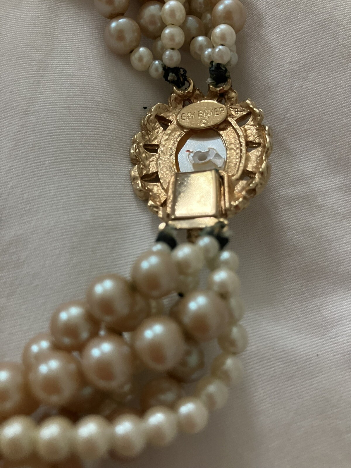 STUNNING! Vintage Signed Gay Boyer 6 Multi Strand Faux Pearl Necklace 16”
