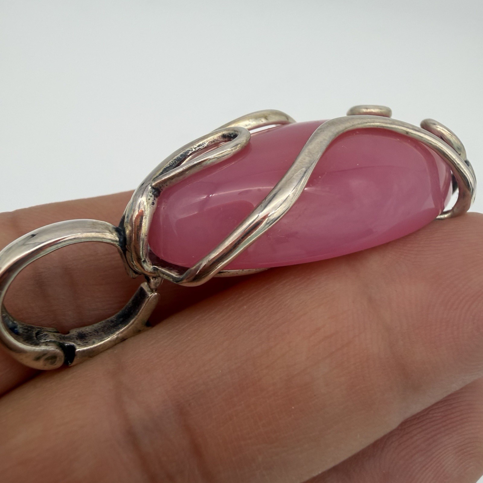 Carolyn Pollack Sterling Silver Pink Chalcedony Enhancer Pendant Modernist QVC