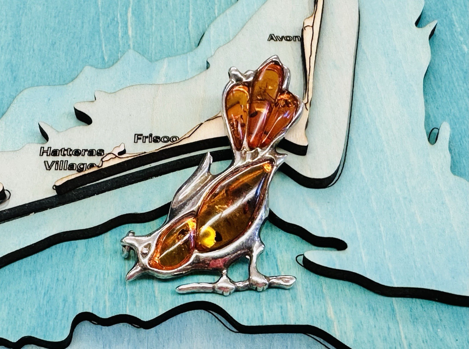 Vintage Baltic Amber Sterling Silver 925 Pendant Bird Gemstone