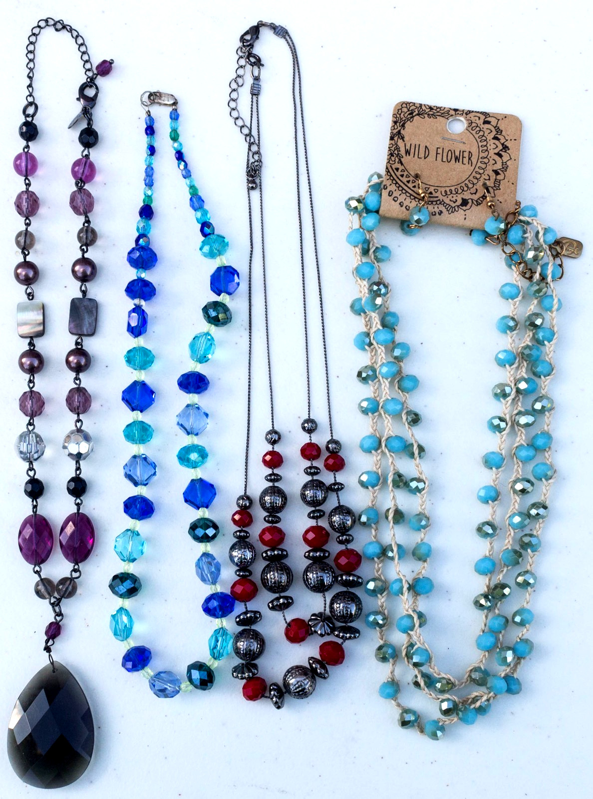 Vintage to Now Lot of 4 Crystal Beaded Necklaces – 1 with Earrings & 2 signed