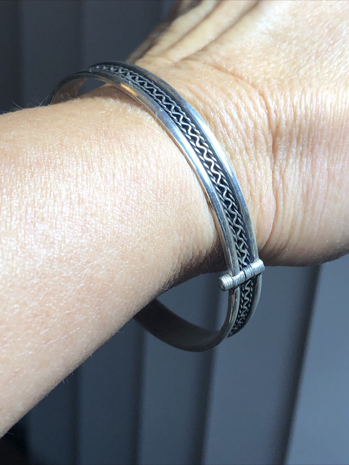 20. Vintage 925 Sterling Patterned Stick Pin Lock Bangle TWO Bracelets 7″-7 1 4″