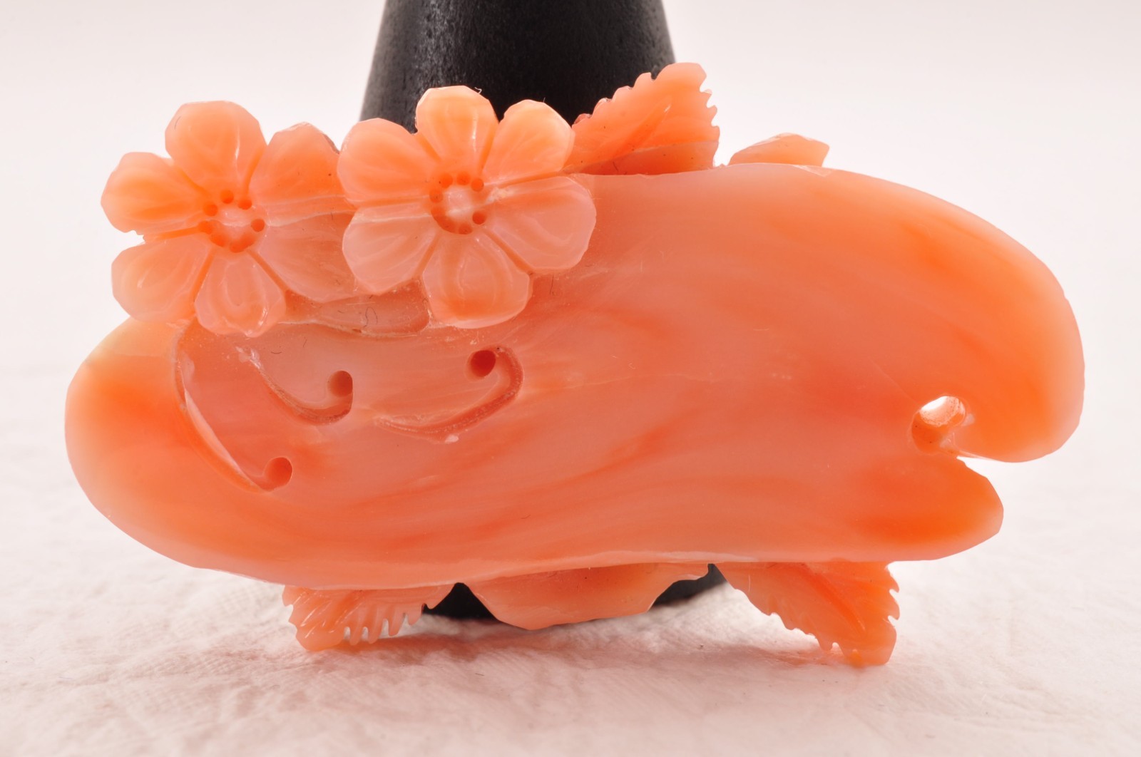 Vintage pink coral OBIDOME carved “cherry blossoms” Certificate, (total 64.0ct).