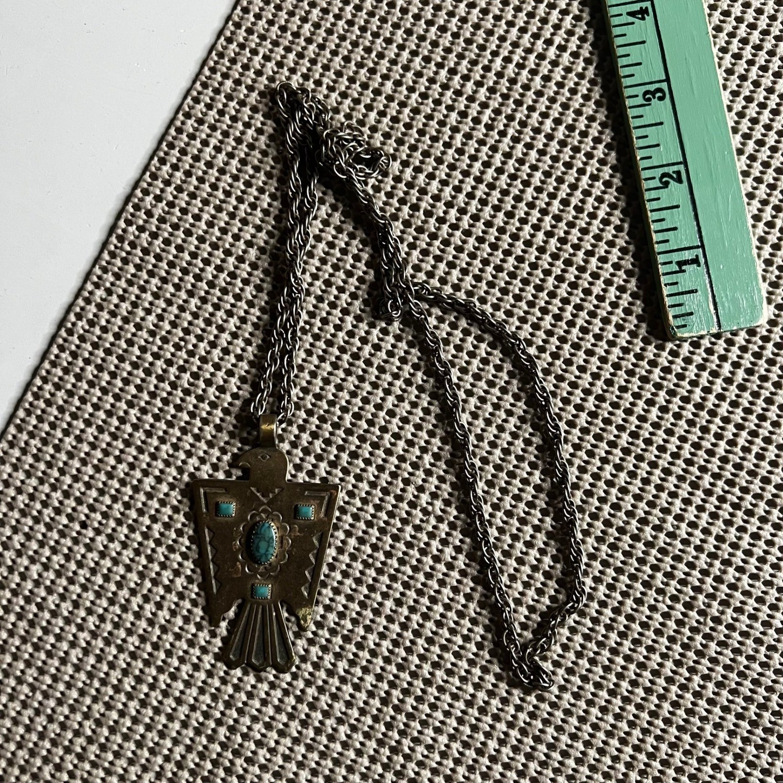Vintage Bell Trading Post Thunderbird Necklace Nickel Silver Turquoise Southwest