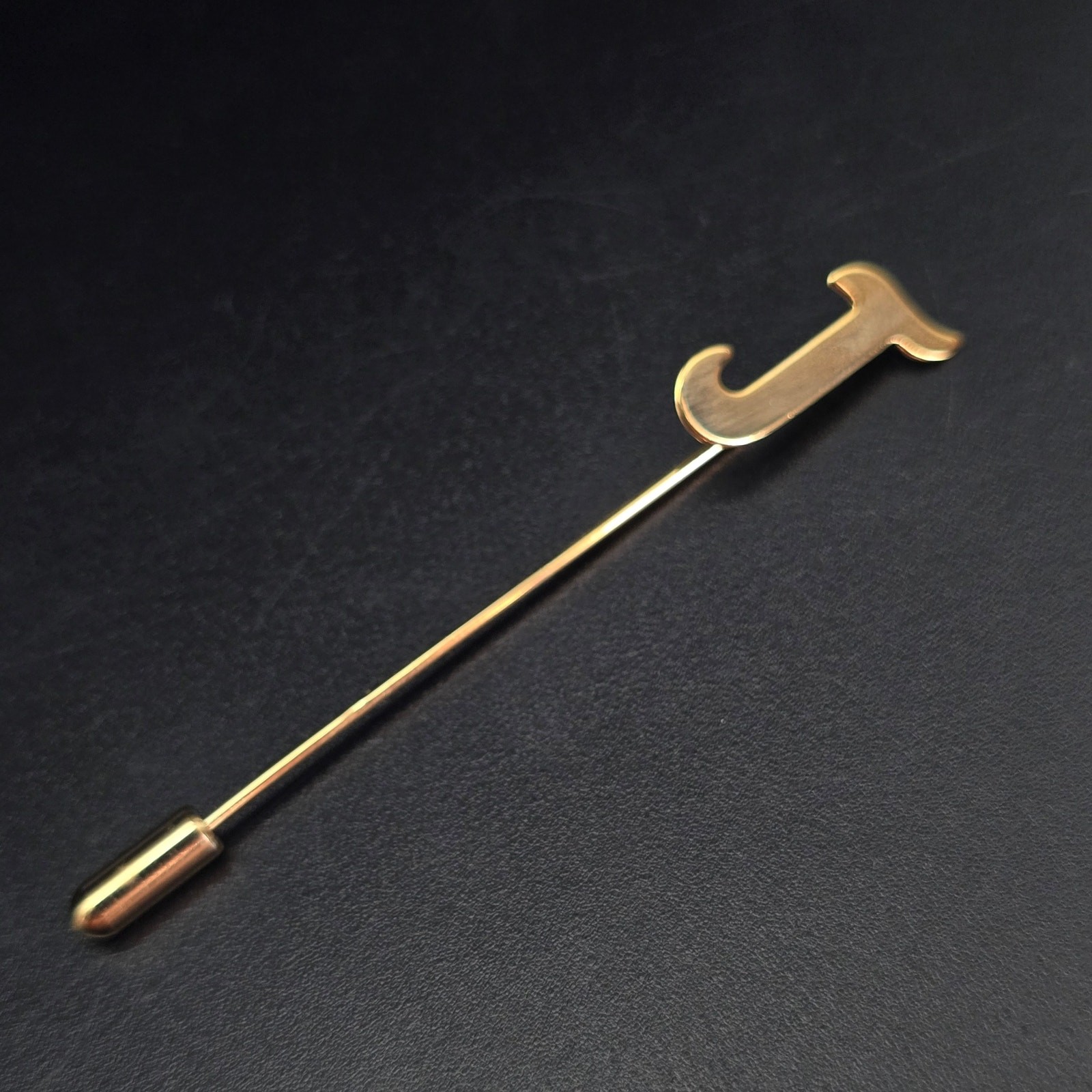 Vintage Gold Tone Letter J Initial Stick Pin Timeless Classic New Old Stock