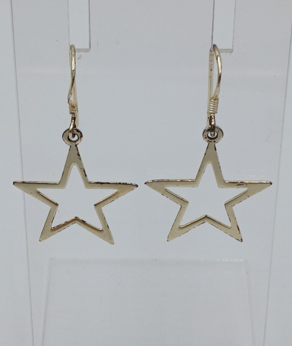 VTG 925 Star Dangle Earrings 1.5in Drop Sterling Silver 1.59g Celestial Estate
