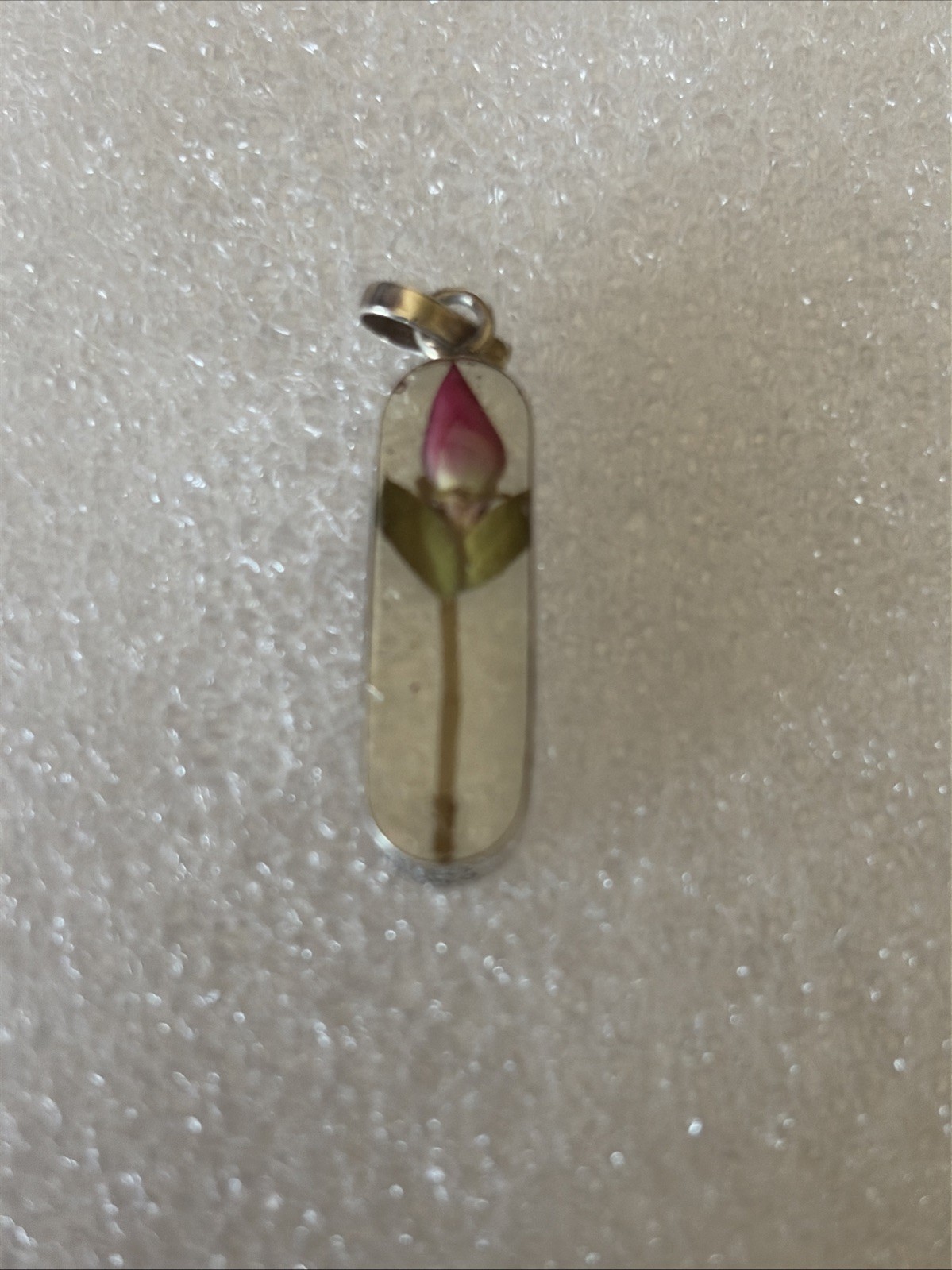 Vintage Sterling Rose Bud Encased In Lucite Pendant Charm-signed ATI 925 Mexico