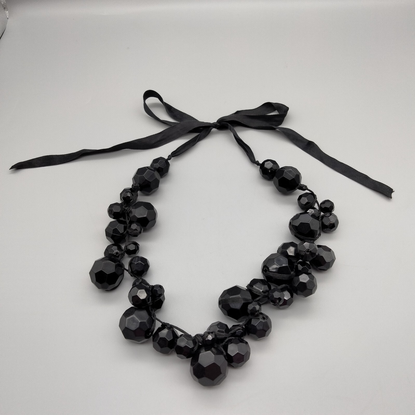 90s Goth Glam Boho Chic Black Acrylic Necklace Funky Chunky 24″ Vintage 1990’s