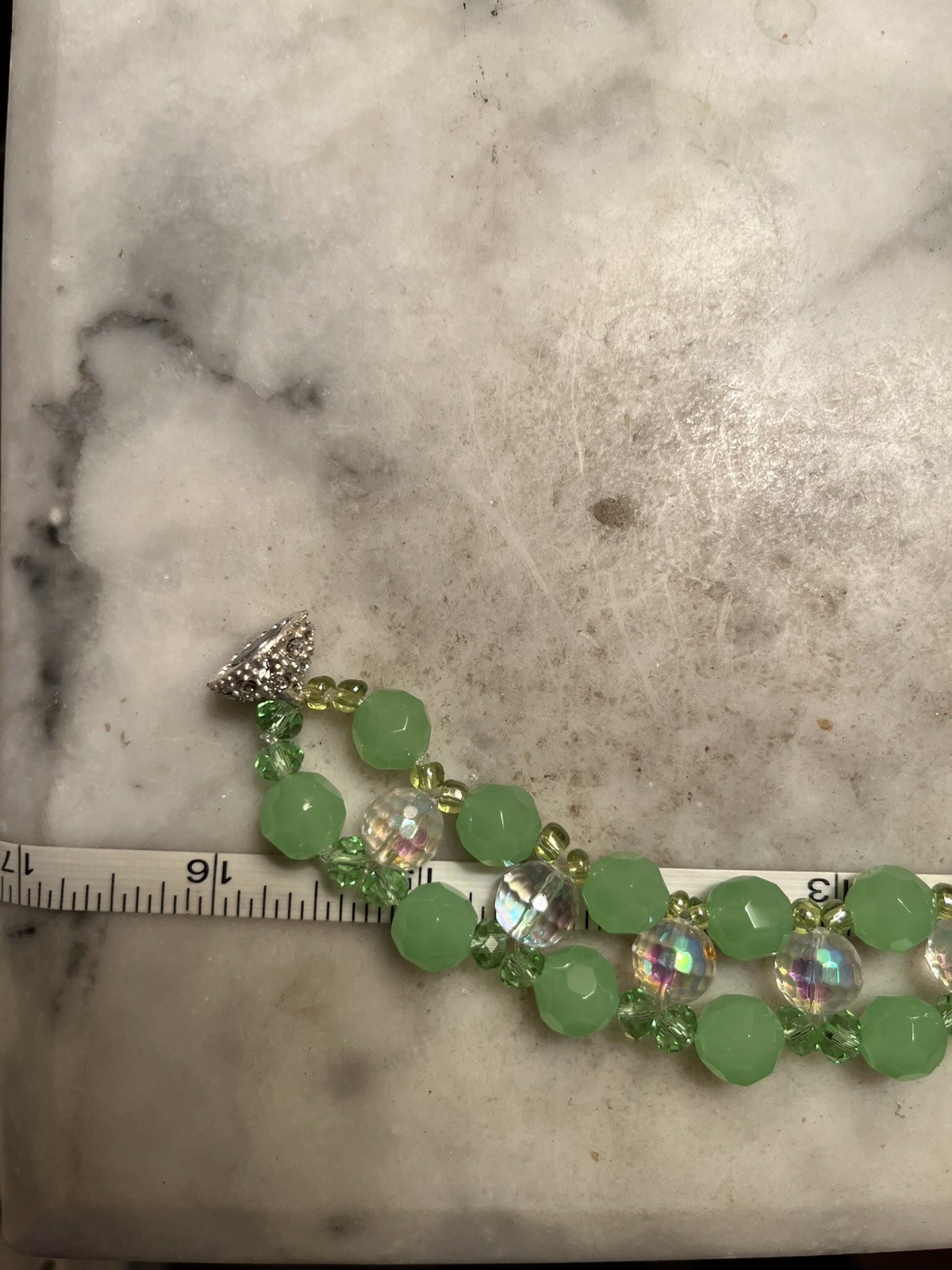 Green Glass & Plastic Necklace And Bracelet