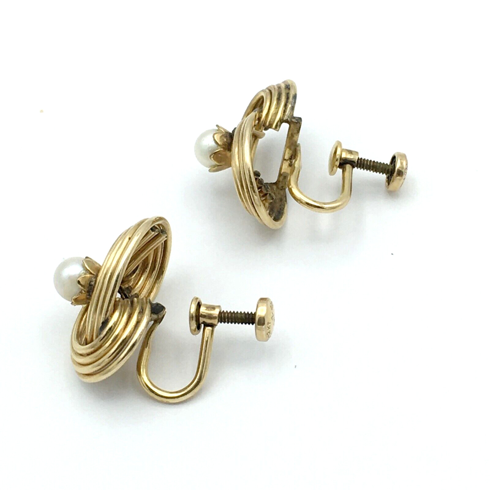 A&Z gold-filled earrings real pearls – 3/4″ vintage screw-back GF wire knot