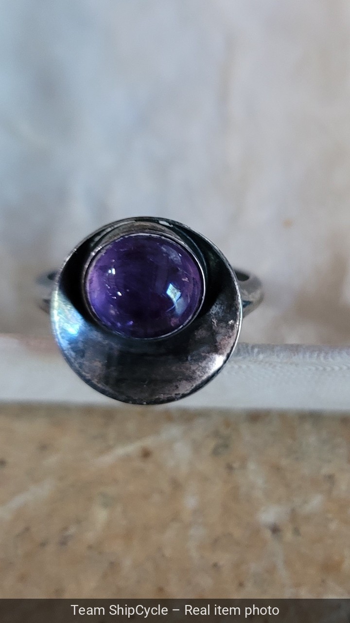 Denmark Niels Erik N E From Sterling Silver Amethyst Concave Ring Size 7 G2U