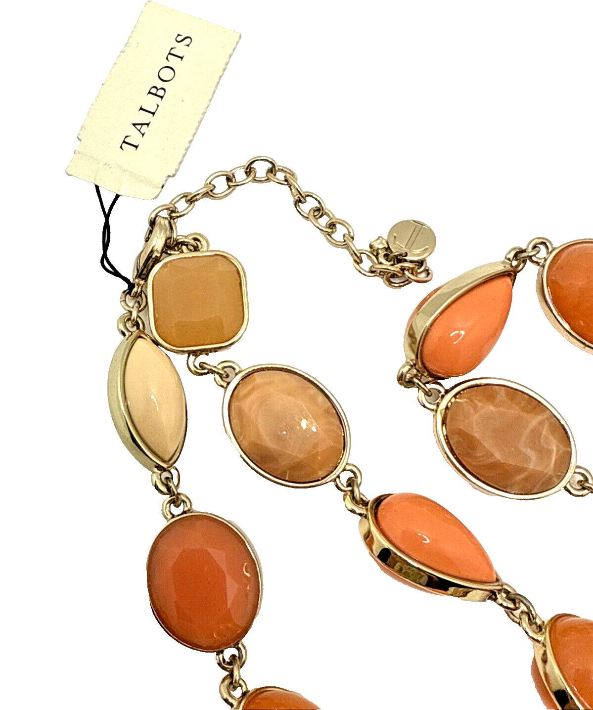NWT TALBOTS Statement Necklace Peach Orange Tan Gold Tone Links 36-38″ Long NOS