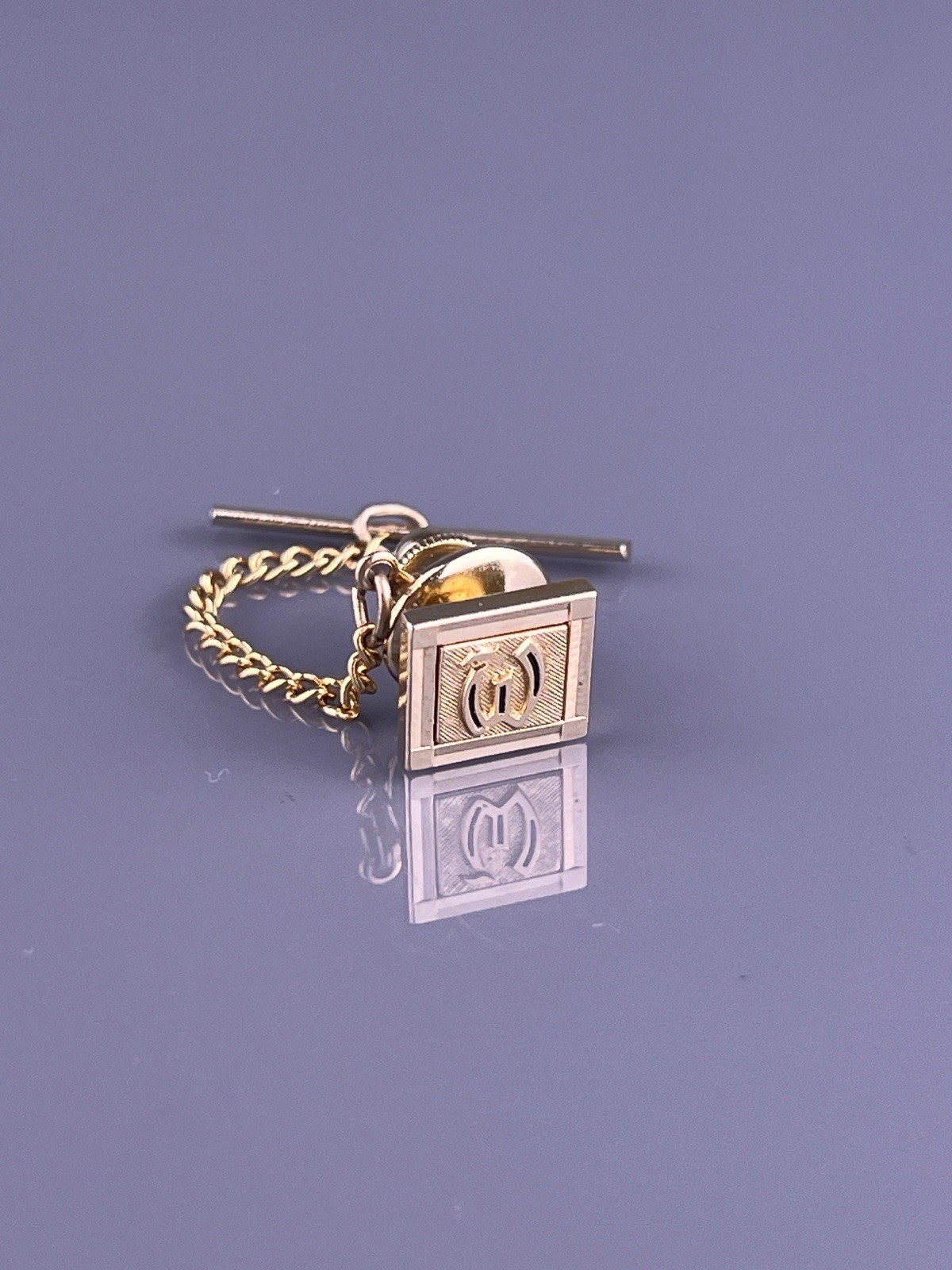 W Initial Tie Tack Lapel Pin Gold Tone Monogram Old English Font Swank Vintage