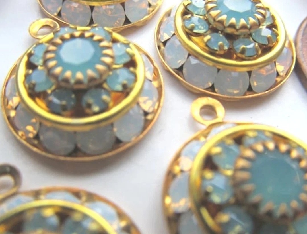 SALE VINTAGE SWAROVSKI OPAL PACIFIC GREEN BLUE & OPAL MOONSTONE CRYSTAL EARRINGS