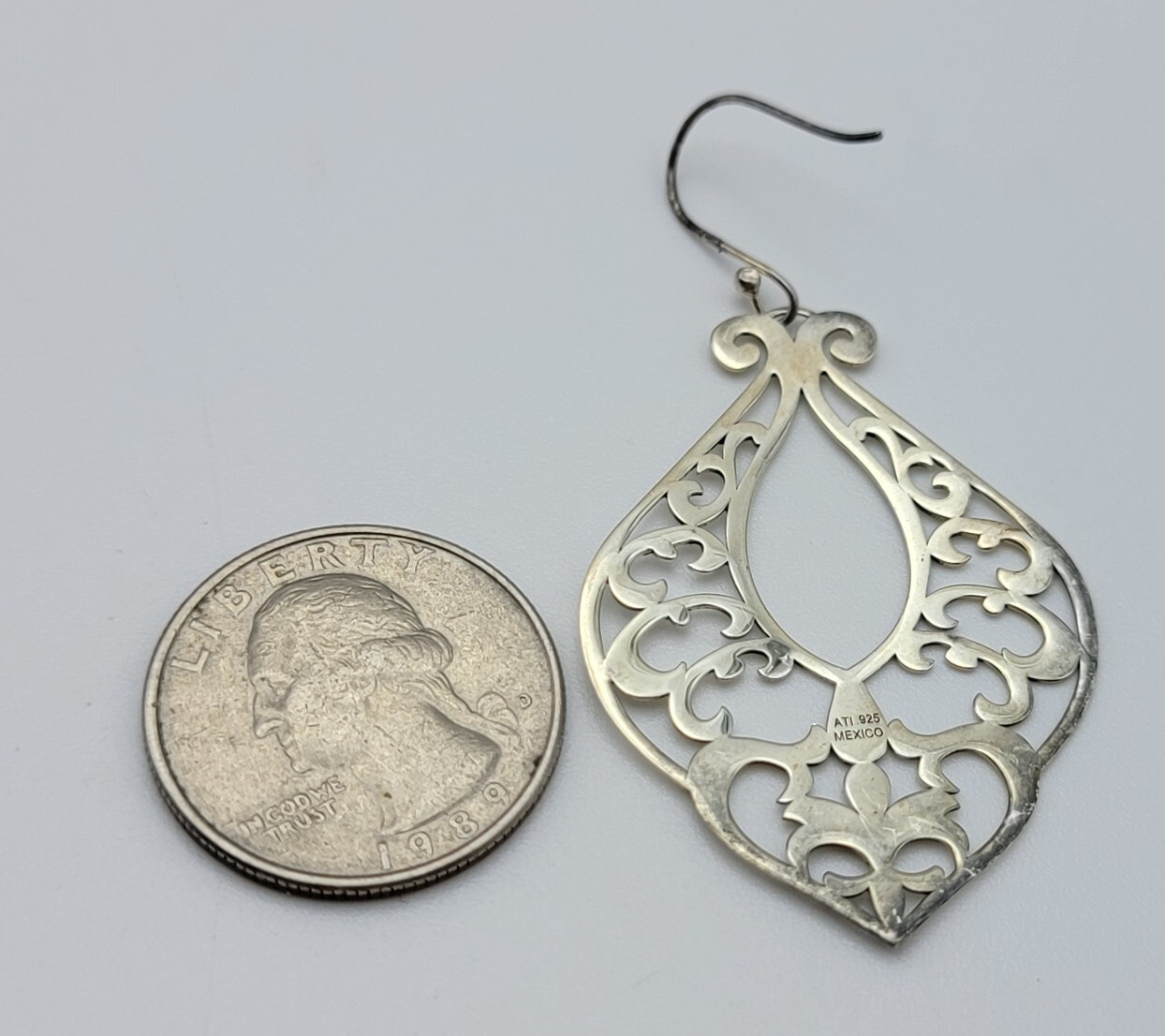 Vintage ATI Mexico 925 Sterling Silver Filigree Drop Earrings French Wire 1.75″