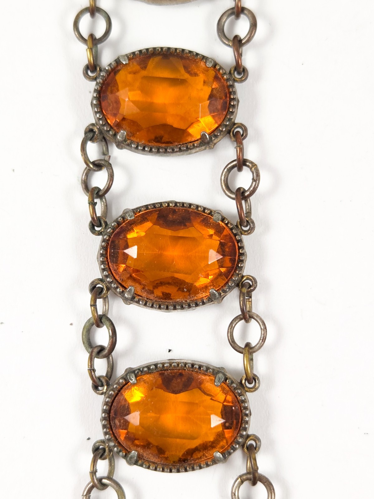 Antique Amber Faceted Glass Bracelet – Prong Set Double Chain