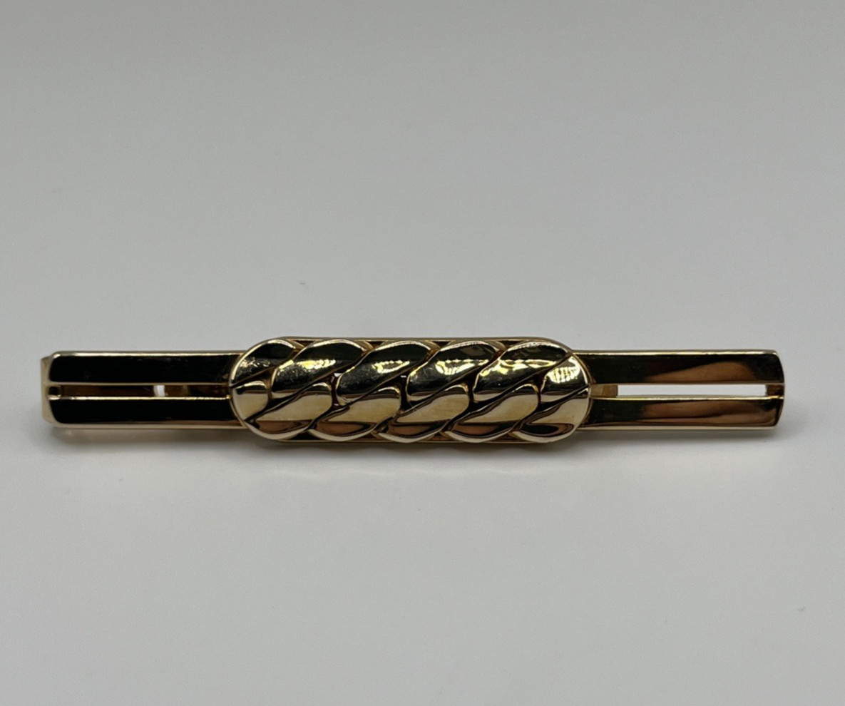 Vintage Swank Chain Link Tie Clip Gold Tone Formal Textured MCM
