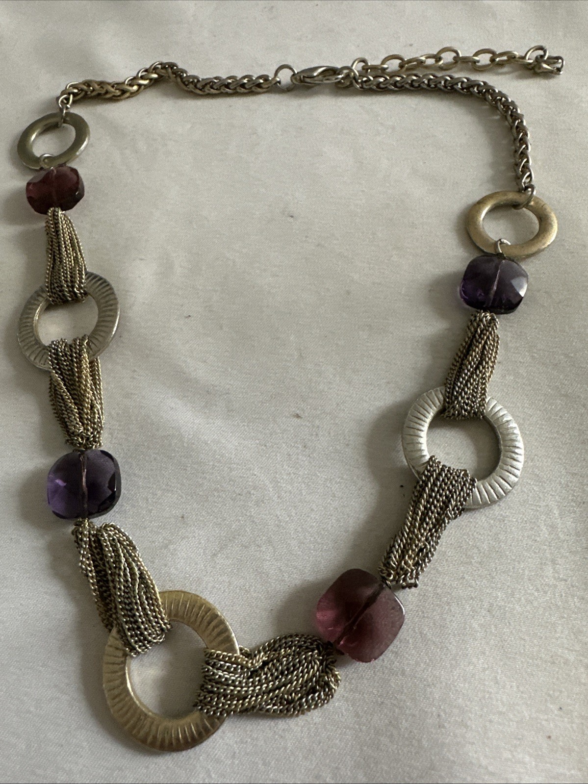 Vintage mesh chain links round metallic rings Chain Choker Necklace 19”