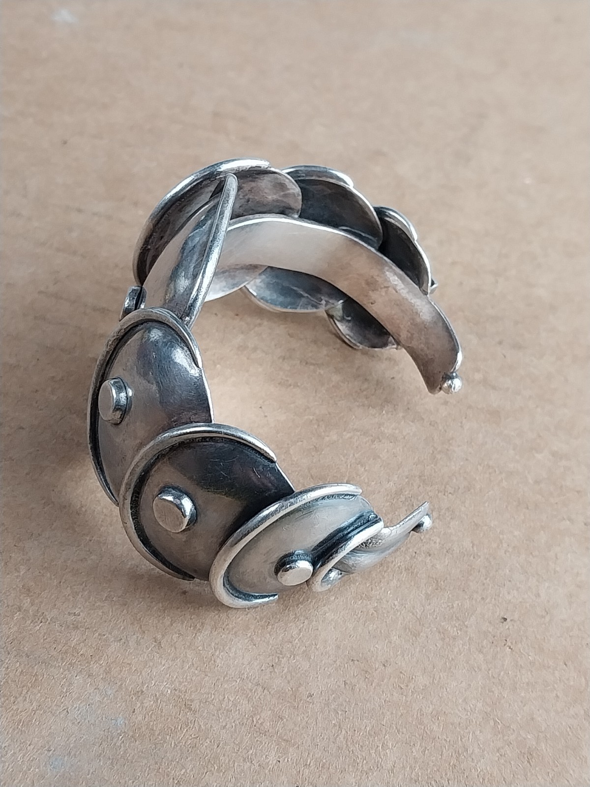 Vintage 1940s Taxco 980 Silver Modernist Mexican Silver Armadillo Cuff Bracelet