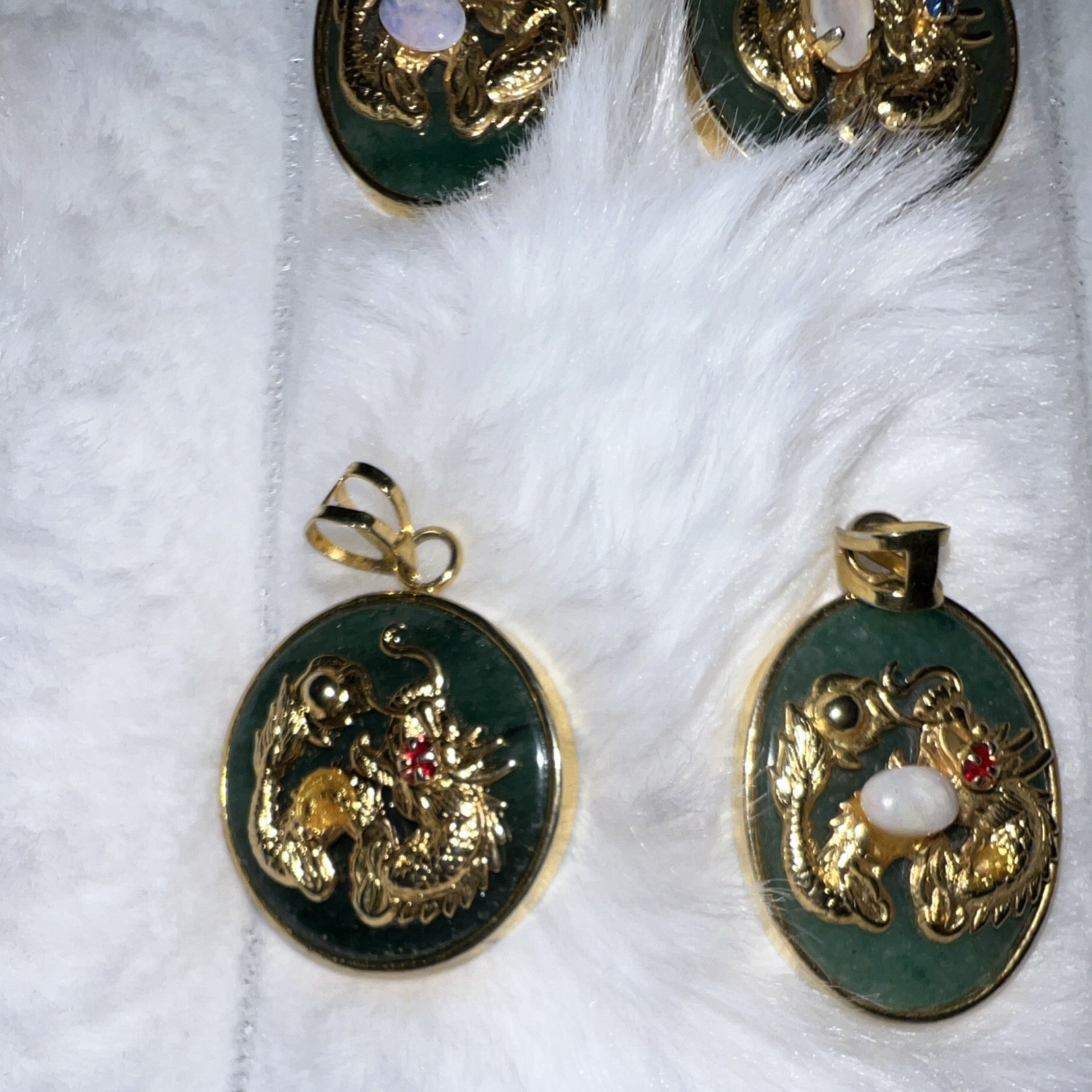 Mixed Lot 6 Jade Pendant Charms Green Gold Tone Dragon Stone/Metal, not jade