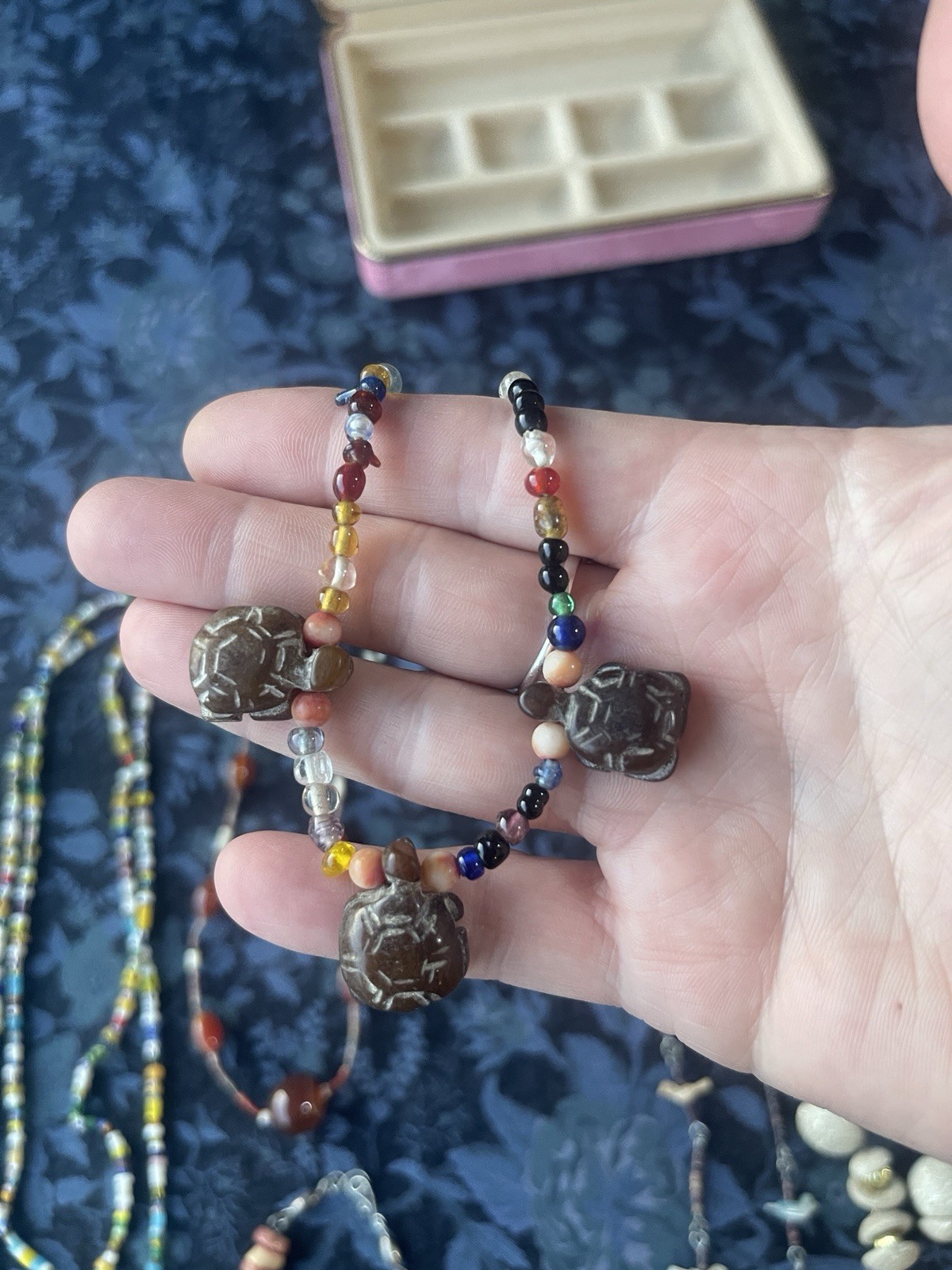 Vintage Bohemian Jewelry Lot Fetish Carved Bird Necklace Beads Sun Turtles