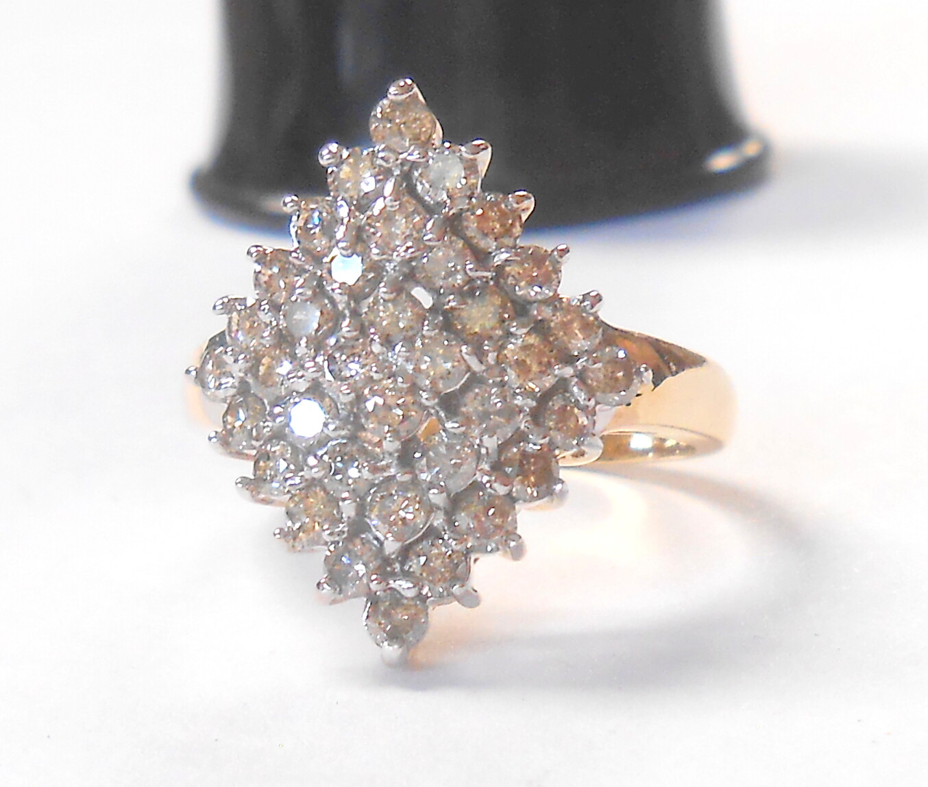 Wide 1.08ctw Champagne Diamond Cluster 10K Yellow White Gold Ring Size 6.75
