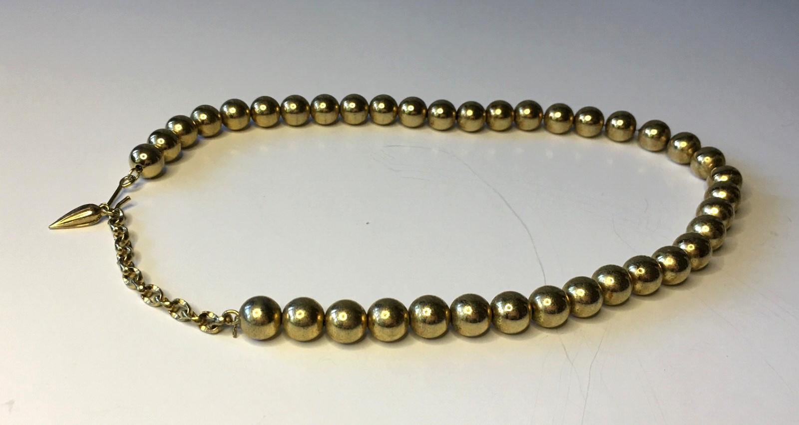 WHITING & DAVIS Shiny Gold Plated Metal 10 mm Ball Bead Necklace Adjustable 16″