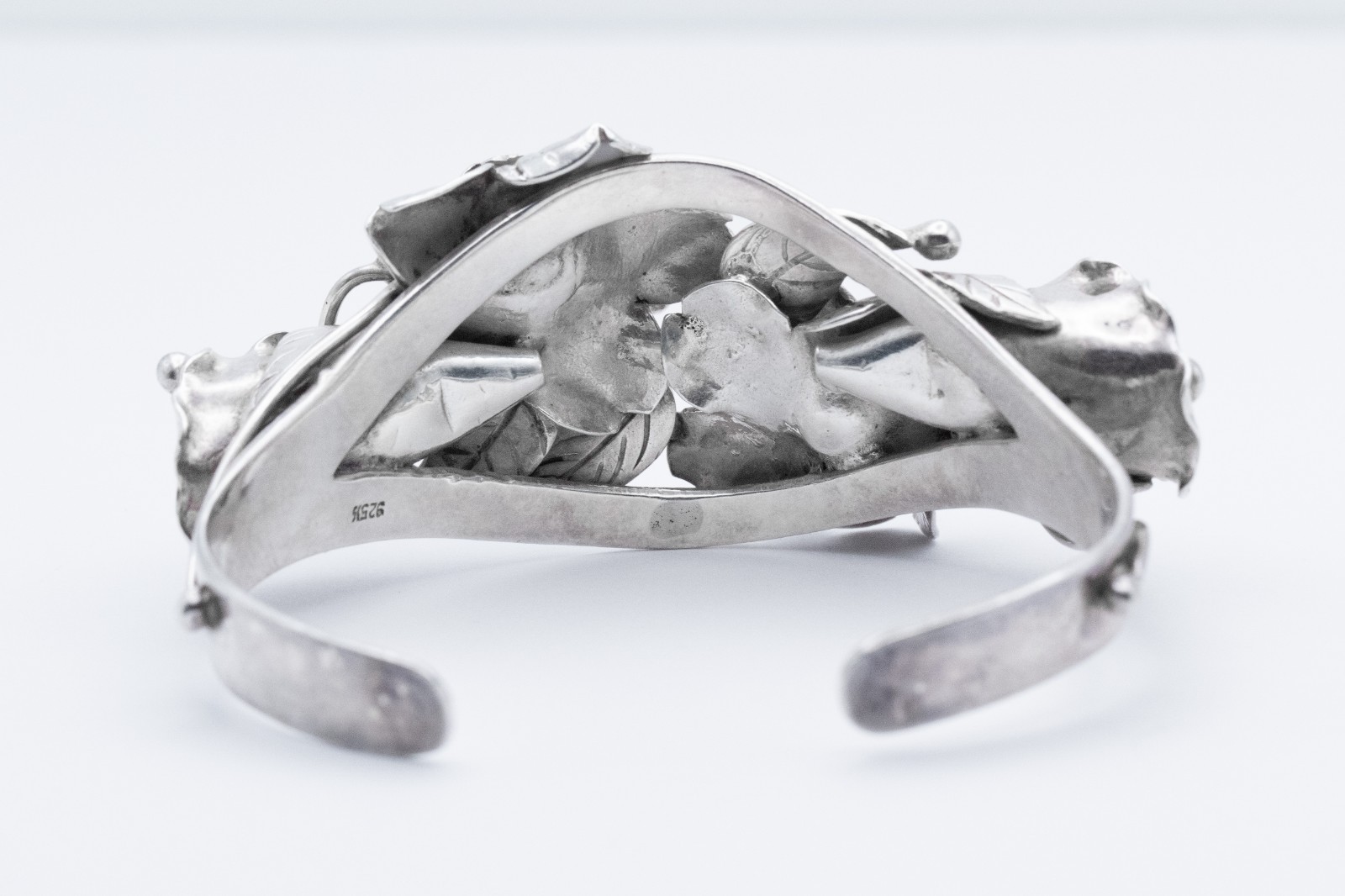 Sterling Silver 925 Floral Bangle Cuff Bracelet Flower Leaf 51.95g Hobé Maybe