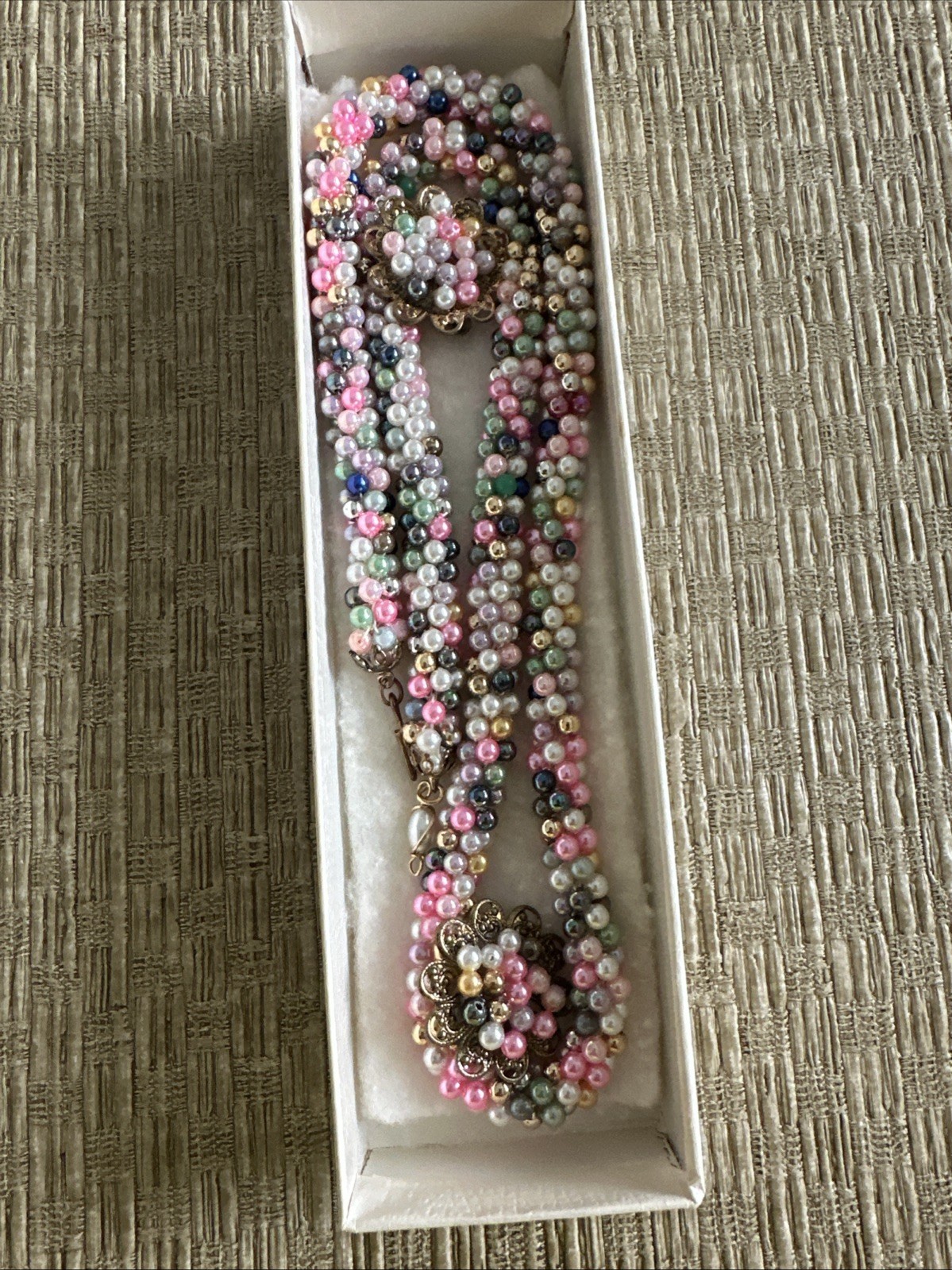 Vintage Style Beaded Necklace and Earings handmade beaded multi colored