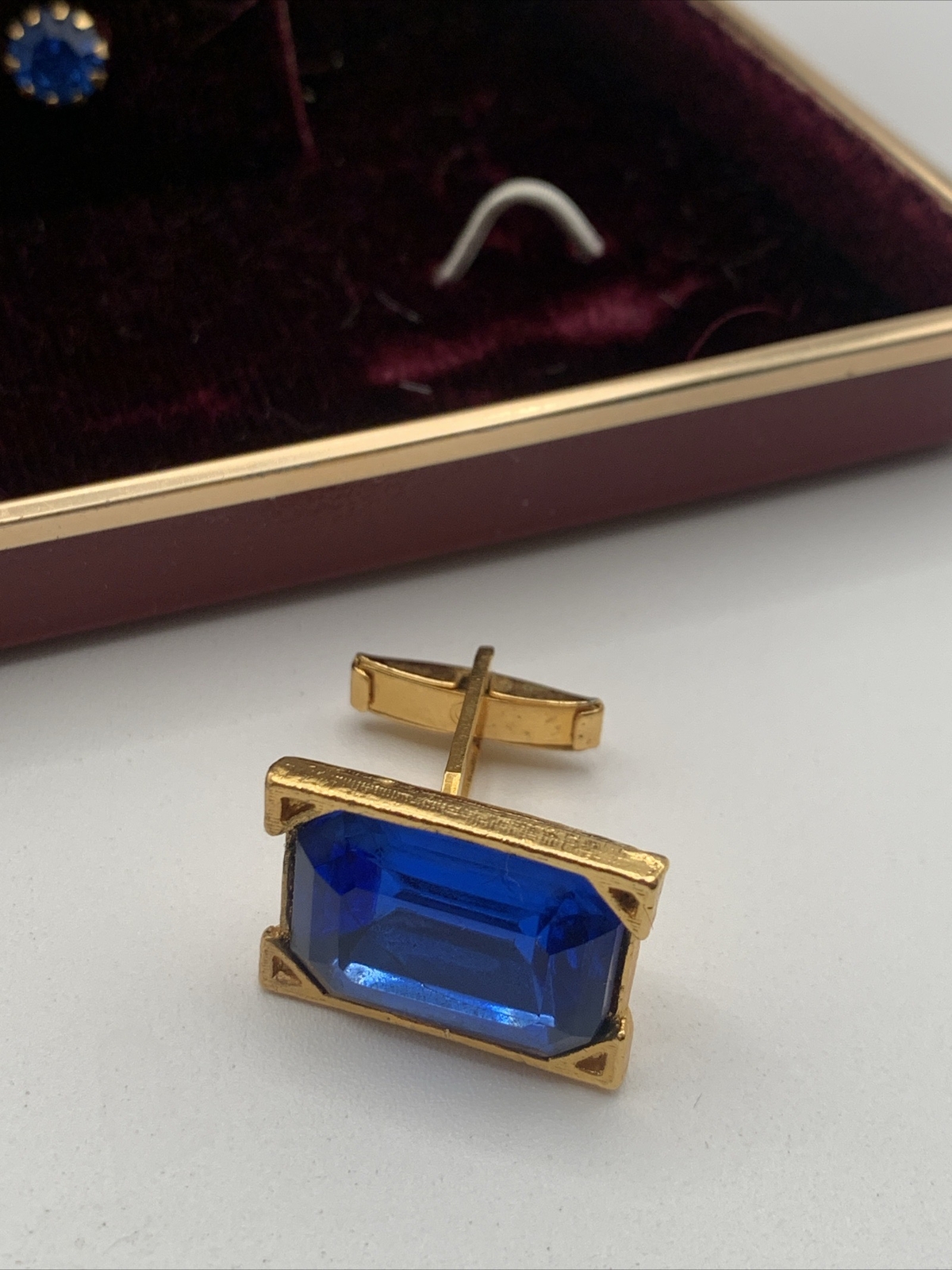 VINTAGE Royal Cobalt BLUE CUFF LINKS Tie Clip Set Made In Japan Box Gift NEW