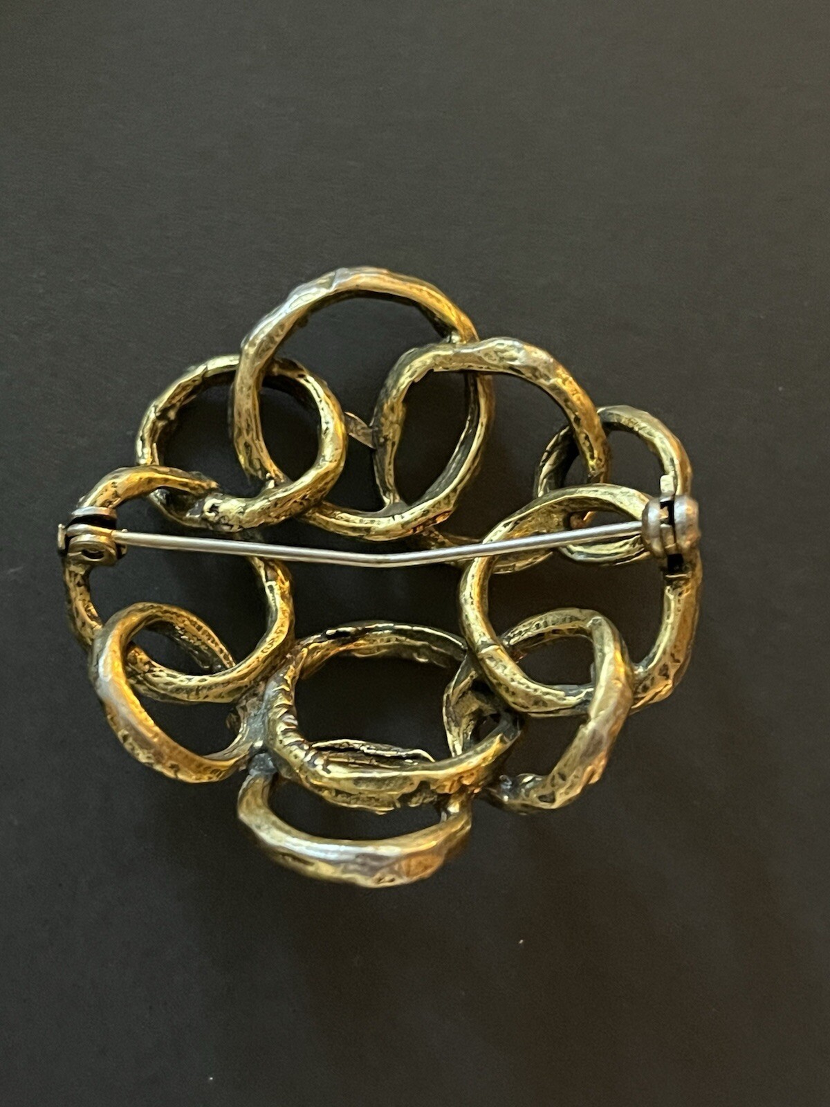Zentall Brutalist Brooch Gold Tone Modernist Abstract Circular Signed Vintage