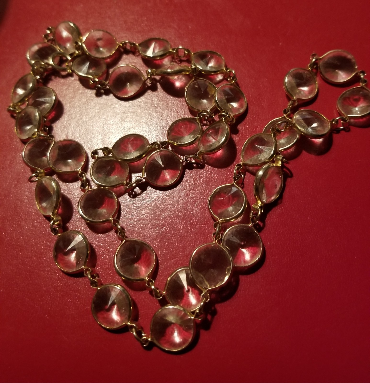 Antique Korea Crystal Art Deco Flapper Tennis Necklace Bezel Set Acrylic Signed