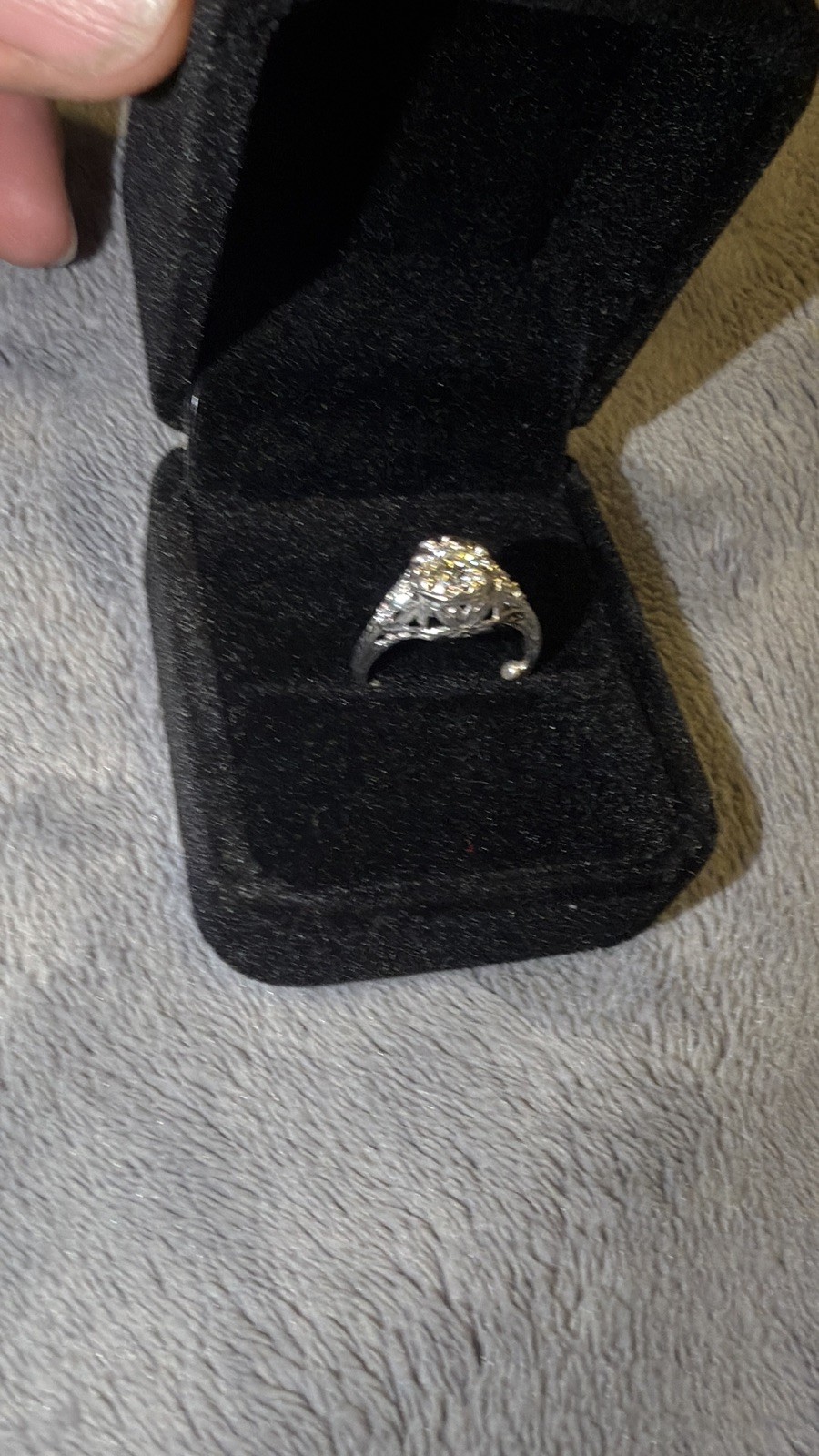 One vintage 18 karat white gold diamond ring with 5 Old European Cut Diamonds.