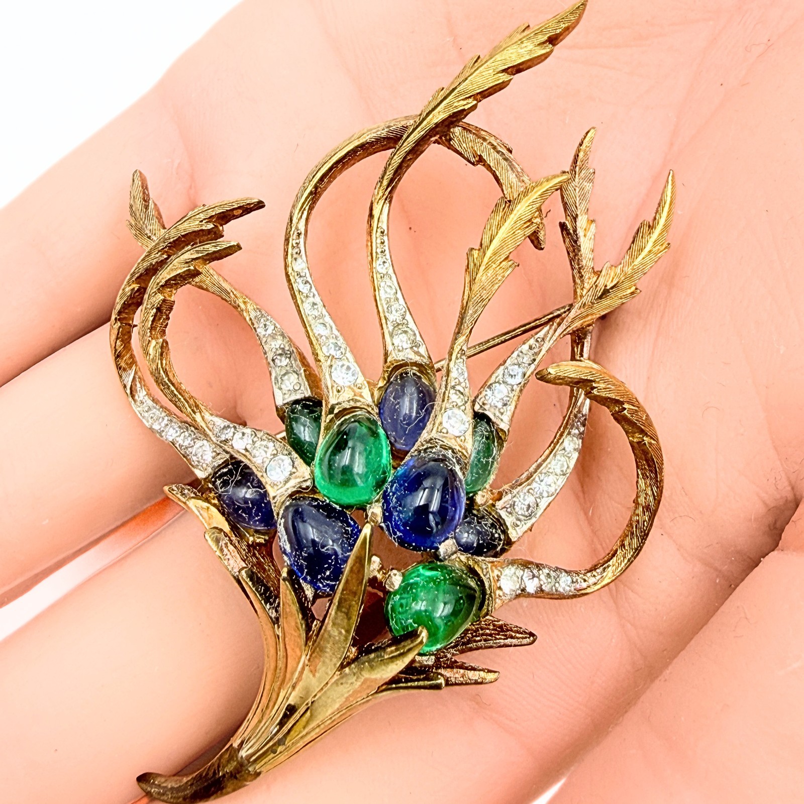 Rare Marcel Boucher Limited Edition Gripoix Cabochon Pave Rhinestone Brooch Pin
