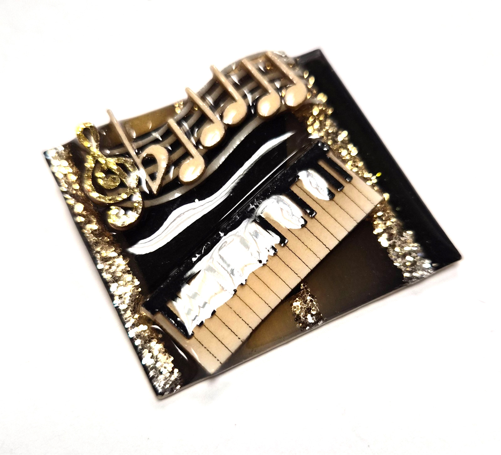Vintage Music Pins by Lucinda Piano Keyboard Gold Glitter Notes Pin / Brooch