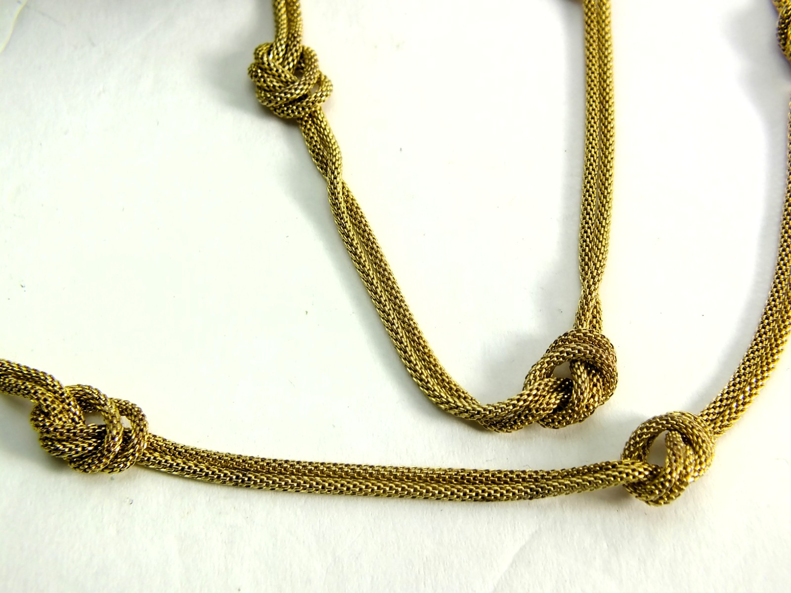 Vintage 35″ Double Strand Gold Tone/Plated Woven Knot Necklace – 28 grams.