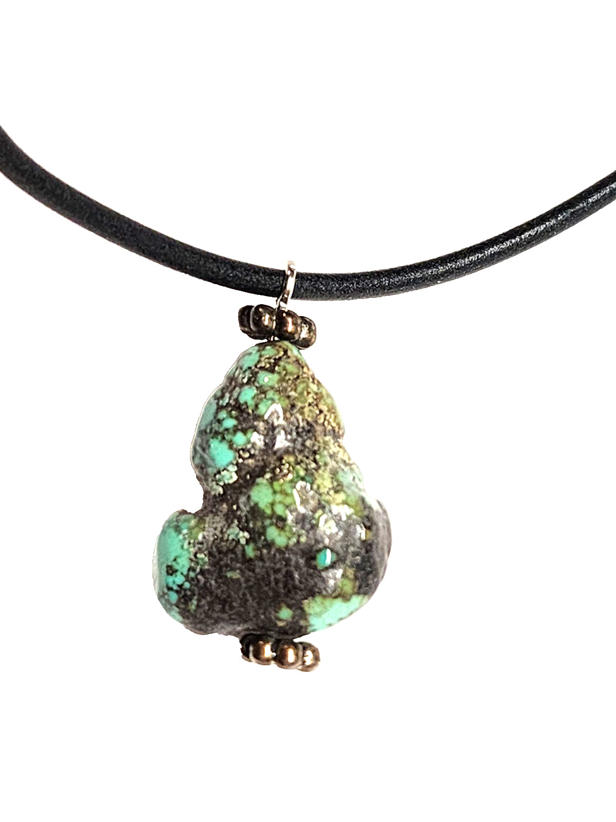 Vintage Natural South-Western Turquoise Bead Pendant Necklace 19″ Black Cord