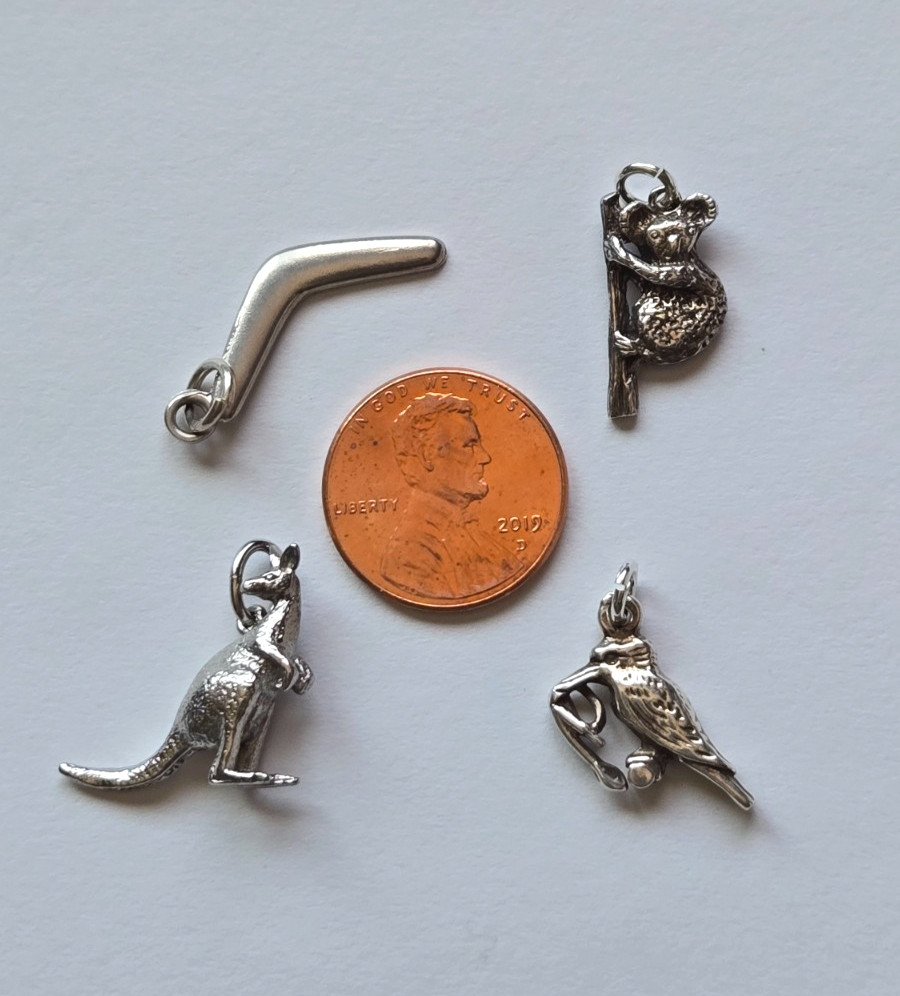 Lot of 4 925 Sterling Australia Travel Charms ~ Boomerang & Animals