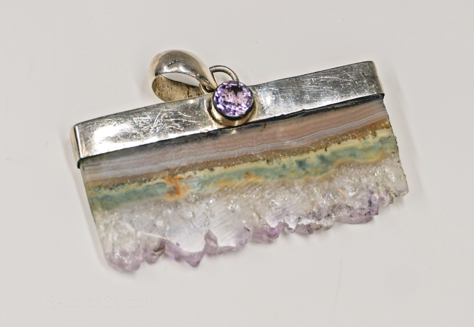 Amethyst Geode Slice Sterling 925 Jewelry Pendant